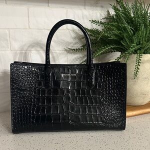 Michael Kors Black Croc-Embossed Satchel
